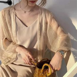 Women's Sweaters 2022 Blouses Shirts Women Summer Autumn Chiffon Vest Sheer Casual Style See Through Transparent Loose Top For Holiday J220915