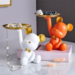 Nordic Style Decor Creative Trend Storage Bear Tray Modern Living Room Decoration Figurines Candy Girl Gift 220426