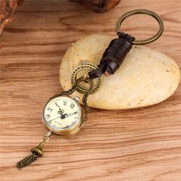 Antique Style Watch Round Shape Men Women Pendant Quartz Pocket Watches Roman Number Clock with Key Ring Rope