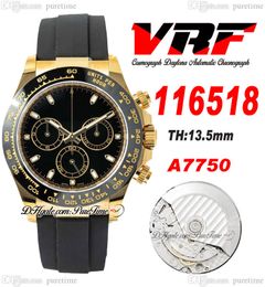 VRF 11651 A7750 Automatic Chronograph Mens Watch 18K Yellow Gold 904L Steel Case Black Dial Stick Oysterflex Strap Rubber Super Edition Same Series Card Puretime C3