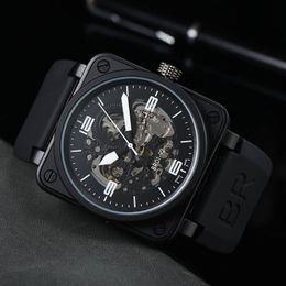 Top Luxury Brand Men's Mechanical Watch Business Leisure Square Stainless Steel Case Rubber Band Watch