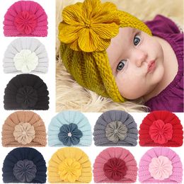 Toddler Autumn and Winter Cap Comfortable Warm Knitting Wool Hat Fashion Handmade Folded Flower Infant Caps Kids Accessories