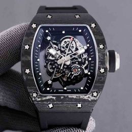 Luxury mens Mechanics Watches Wristwatch Business Leisure Rm055 Automatic Mechanical Black Carbon Fiber Tape Mens