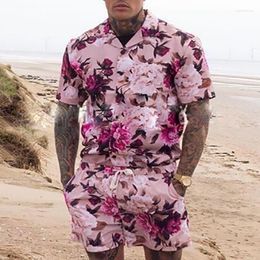 Men's Tracksuits Summer Men Sets Flower Printing Beach Lapel Short Sleeve Shirt Shorts Breathable Vacation Hawaiian Suits 2 Pieces