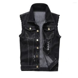 Men's Vests Fabulous Men Vest Hip-hop Waistcoat Buttons Ripped Streetwear Quick Dry