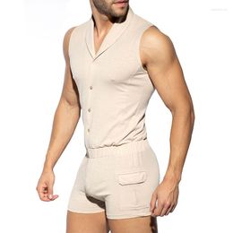 Men's Tracksuits Men's Rompers Home Clothing Leisure Tight Comfort Suit Solid Colour Sleeveless Men Sets Thin Jumpsuit