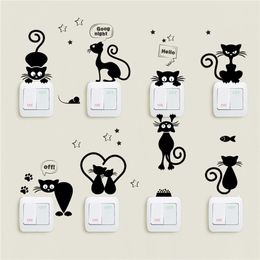 Lovely Cat Light Switch Phone Wall Stickers For Kids Rooms Diy Home Decoration Cartoon Animals Decals Pvc Mural Art 220607