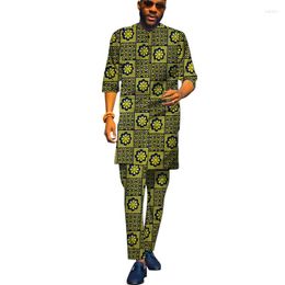 Men's Tracksuits African Occasion Outfits Men's Print Set Half Sleeve Shirt Patch Pant Suits Custom Made Wedding Garments