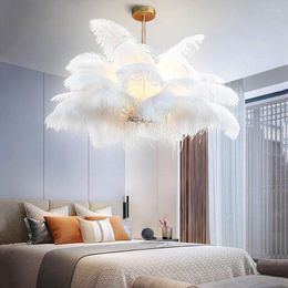 Pendant Lamps Nordic LED Lights Natural Ostrich Feather Loft Lamp Bedroom Living Room Restaurant Lighting Decor Hanging