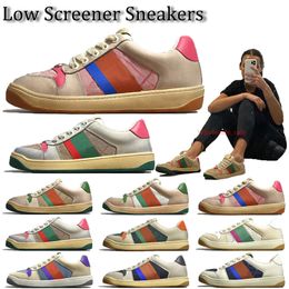 T￪nis de sapatos casuais de salto baixo SLEAKERS It￡lia Classic Butter Leather Bege Ebony Canvas original Blue Red Stripe Sapato de borracha Treinadores de couro Homens Mulheres t￪nis