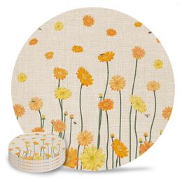 Table Mats Flower Daisy Coasters Kitchen Decor Car Portable Office Milk Coffee Mug Cup Mat Ceramic Round