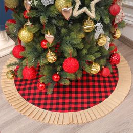 120cm Christmas Tree Skirts Wrinkle Red Black Plaid Cloth Tree Skirt Xmas Home Floor Decoration New Year Party Supplies TH0586