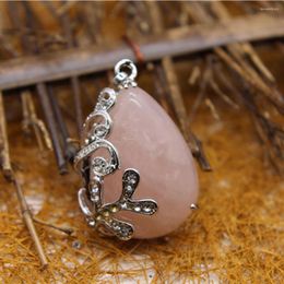 Pendant Necklaces Silver Plated Wire Wrap Opal Pink Crystal Stone Water Drop Necklace For Gift Women Reiki Healing Druzy Jewellery Making