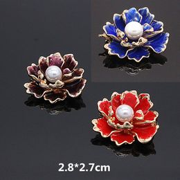 Small Vintage Red Peony Flower Brooches Chinese Enamel Blue Purple Brooch Pins Corsage Collar pin Women Accessories