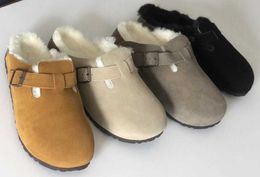 Australien Designer Wolle Boston Cloggs Hausschuhe Winter Fellabnutzung Slipper Clogs Kork Schieber Leder Wolle Sandalen Damen Loafer Schuhe 421