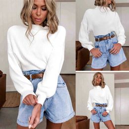 Women's Sweaters Women Half-high Collar White Knitted Sweater Winter New Ladies Casual Loose Long Sleeve Korean Harajuku Pullover Top Autumn 2022 T221019