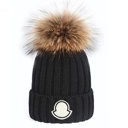 High quality Winter caps Hats Women and men Beanies with Real Raccoon Fur Pompoms Warm Girl Cap snapback pompon beanie 8 Colours