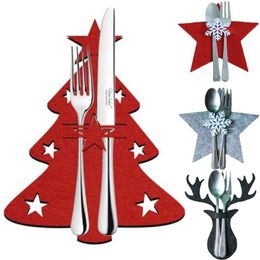 Christmas Knife and Fork Holder Elk Xmas Tree Pocket Cutlery Bag Non-woven fabric Cookware Organiser Home Table Decor RRA51