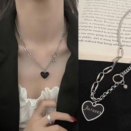 Pendant Necklaces Personalised Black Love Punk Heart Necklace Trend Letter Clavicle Link Chain Jewellery