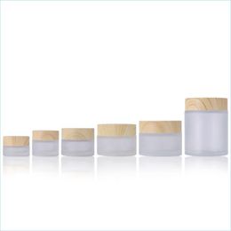 Packing Bottles Frosted Glass Jar Cream Bottles Round Cosmetic Jars Hand Face Packing 5G 10G 15G 30G 50G 100G With Wood Grain Er 259 Dhd4V