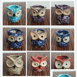 Garden Decorations Lovely Succent Plant Pot Ceramic Owl Shapes Cactus Flowerpot Handmade Flower Planter For Garden Home Desktop Deco Dh80X