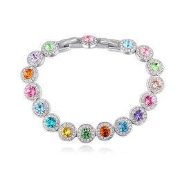 Mode echter runder Kristall von Swarovski Silber Farbe Zirkon Armbänder für Frauen Hochzeit Schmuckzubehör Geschenk307p