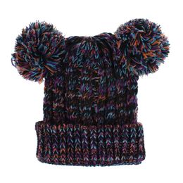 1-6 Years Old Children's Wool Hat Twist Woven Cute Double Ball Cap Simple Solid Color Knitted Thick Winter Warm Kids Hat RRE15253