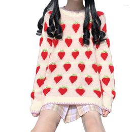 Women's Sweaters Harajuku Kawaii Strawberry Knit Sweater Cute Pullover Autumn Winter Woman Jumper Women Y2k Top Fashion Pink Clothes