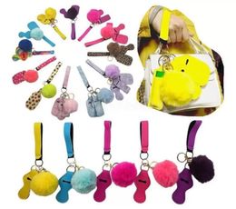 11 Colours Party Favour Defence Keychain Pompom Hand Sanitizer Wrist Strap Lipstick Keychains Silver For Woman Men Self-defense Keyrings