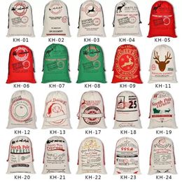 Christmas Gift Bags Santa Sack 50x70CM Drawstring Bag Canvas Large Organic Heavy With Reindeers Santa Claus for kids Wholesale EE