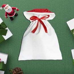 Sublimation Blank White Gift Bag Christmas Decorations Silk Ribbon Heat Transfer Printing Linen Candy Bag With draw string For Xmas Gifts Packing Colours Sea B5