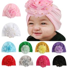 18x12 CM Comfortable Warm Polyester Cotton Infant Hats Fashion Golden Dots Flower Baby Girls Caps Kids Hair Accessories