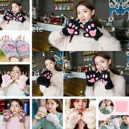 Festive Party Supplies Cat paw gloves female cute in winter students plush open finger glove thickened bear paw glovesLT110