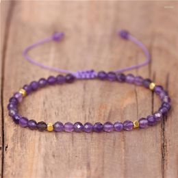 Charm Bracelets 4mm Amethysts Gemstone Beads Bracelet For Women Boho Tibetan Adjustable Natural Stone Dainty Jewellery Wholesale Dropship