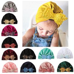 Colourful Sequins Bowknot Hair Accessories Toddler Hat Comfortable Warm Cotton Infant Caps Fashion Bows Headwear Clothing Decoration