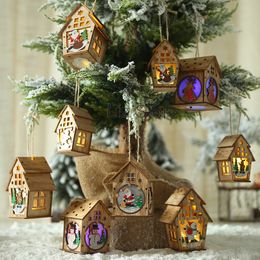 Christmas Ornament Christmas Wooden House With Light Creative Assembly Small Wood Houses Xmas Tree Hanging Decor Holiday Gift TH0590