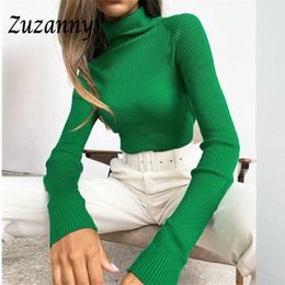 Women's Sweaters Zuzanny Green Ribber Knitted Turtleneck Tops Womens Skinny Autumn Winter Clothing Basic Slim Tees Long Sleeve Casual T Shirt T221019