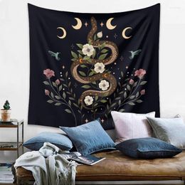 Tapestries Snake Tapestry Moon Phase Change Flower Wall Hanging Fabric Hippie Background Cover Carpet Home Deco