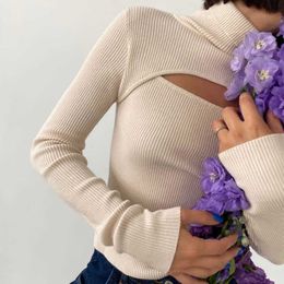 Women's Sweaters 2022 Fashion Winter Knitted Sweater Pullover Women Clothes Turtleneck Long Sleeve Crop Slim Solid Hollow Out Sweater Vestidos T221019