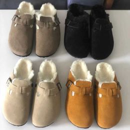 Designer Australia Ariat Slippers Wool Boston Cloggs Slippers Winter Fur Scuff Slipper Clogs Cork Sliders Leather Wool Sandals Womens Loafers Shoes NO421