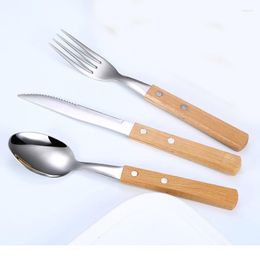 Flatware Sets Silverware Set 304 Stainless Wooden Handle Eco Friendly Cutlery Tableware Forks And Spoon Zero Waste Kitchen Supplies