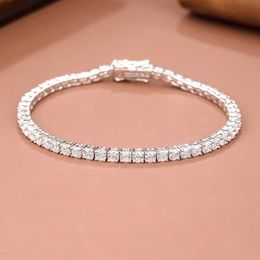 3mm Super Sparkling Full Rhinestones Chain 925 Sterling Silver Bracelet Wedding Engagement Party Jewelry Bracelets For Women 012