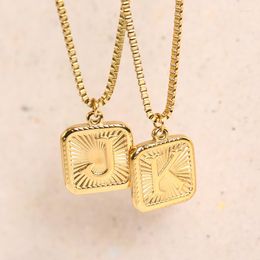 Chains Dainty Initials Necklace For Women 26 Letters Necklaces Stainless Steel Square Pendant Charm Hiphop Birthday Jewellery Gifts