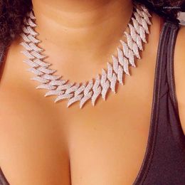 Choker 2022 Chunky Heavy 30mm Spiked Cuban Chain Women Men Necklace Triple Row CZ Cubic Zirconia Hip Hop Iced Out Bling Cool Jewellery