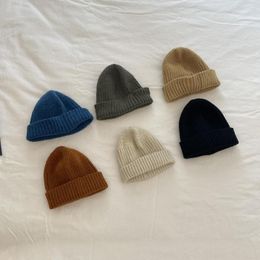 Hair Accessories 2022 Spring Baby Knitted Hat Solid Colour Beanie Caps For Girls Boys Brown Blue Kids Bonnet Infant
