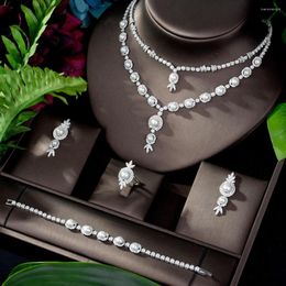 Necklace Earrings Set HIBRIDE Trendy And Jewelry Dubai White Gold For Women Pendientes Mujer Moda 2022 N-1191