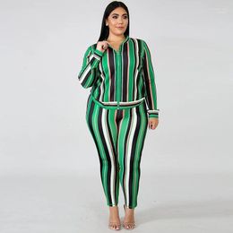 Two Piece Dress 2022 Women Summer Stripe Suit Ladies Zipper Plus Size Leisure Tops And Pants Female High Quatily Two-Piece Sets LT69