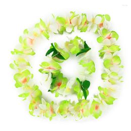 Decorative Flowers 4pcs/set Hawaiian Hula Flower Garland Set Lei Luau Fancy Dress Beach Part Necklace Headband Wristband