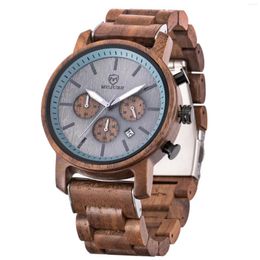 Wristwatches Fashion Casual Choronograph Japan Movement Luminous Watch Hands Gift Walnut Wood For Men