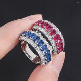 Cluster Rings Vintage Blue Corundum Gemstone Big Ring For Women Cocktail Party Finger Bands Jewelry Anniversary Gifts Accessories Wholesale